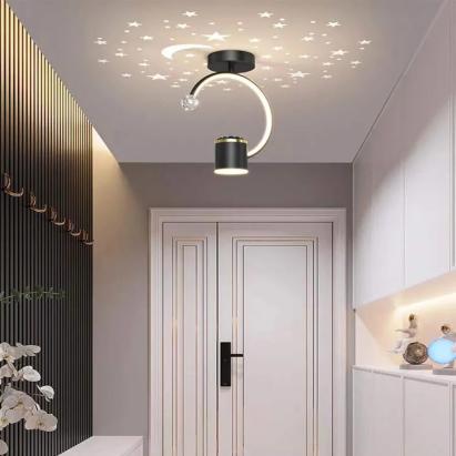 Lustră LED Kenya 34W cu efect stele, 3 culori lumină, negru mat