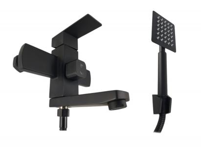 Baterie cadă Mixxus KUB-009 (Euro) neagră, inox, monocomandă, furtun duș 150 cm