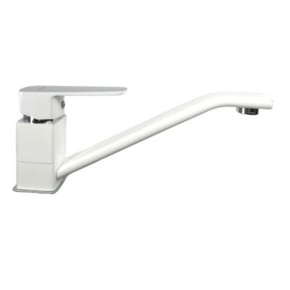 Baterie de bucătărie albă Mixxus Missouri 555 din alamă, monocomandă, pipă lungă