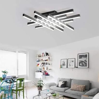 Lustră LED liniară MORA 160W cu telecomandă, 8 elemente, dimabilă, negru