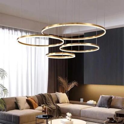 Lustră LED suspendată ADELAIDA 226W, 4 cercuri, dimabilă, cu telecomandă, auriu lucios