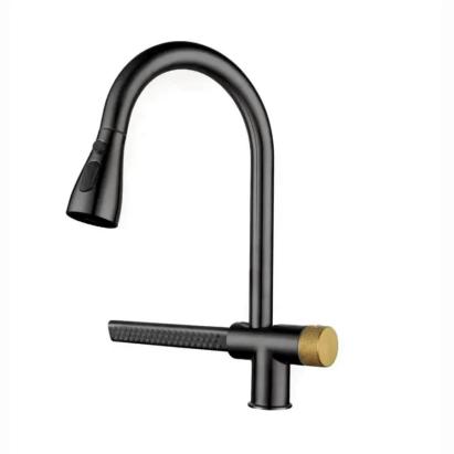 Baterie de bucătărie inox negru mat cu duș extractibil și funcție cascadă