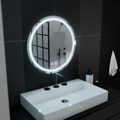 Oglindă LED rotundă 70 cm Lucea cu touch, dimabilă și sistem de dezaburire