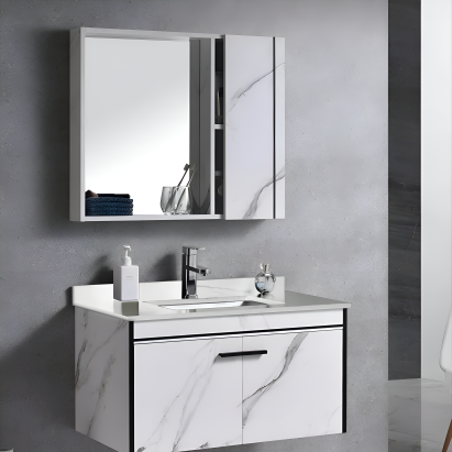 Set Mobilier pentru Baie CORFU, 80x48cm, 2 Piese, Negru si Alb