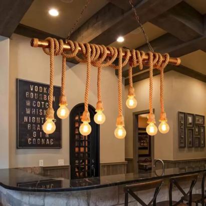 Lustră vintage cu frânghie Pedro, liniară, 8xE27, metal maro coffee