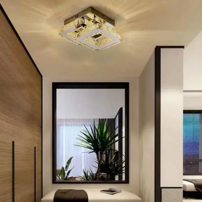 Lustră LED cu cristal JEREMIAH 48W, 2 pătrate, crom lucios, 3 culori de lumină