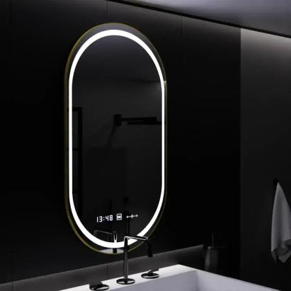 Oglinda LED ovala 50x80 cm Marcello, senzor, dezaburire, ceas, dimabila