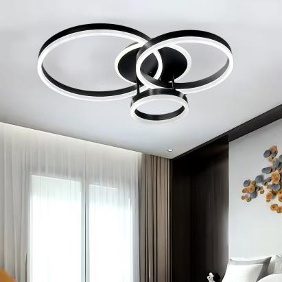 Lustră LED 94W cu telecomandă, 3 cercuri, lumină reglabilă, negru