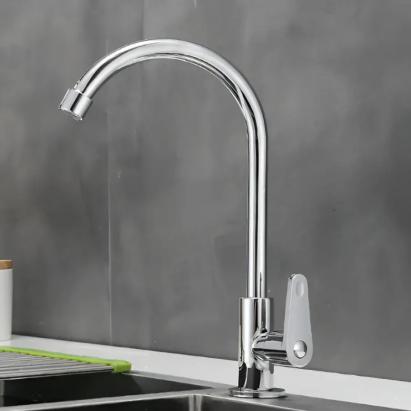 Baterie pentru apă rece din inox cromat, cu pipă rotativă înaltă, WH511