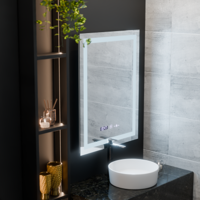 Oglindă LED dreptunghiulară 75x90 cm Verite MotionGlow, dezaburire, ceas