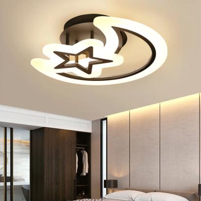 Lustră LED LUNA și STEA 59W cu telecomandă, dimabilă, negru, 2 elemente