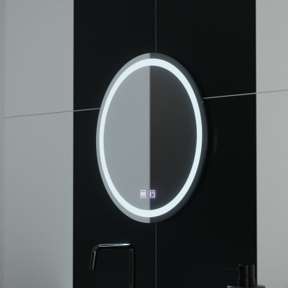 Oglindă LED rotundă 50 cm Korman Lucea, touch, dimabilă, cu sistem dezaburire