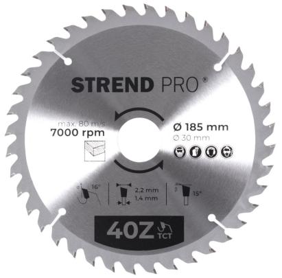 Disc circular Strend Pro TCT 185 mm, 40 dinți, alezaj 30/20 mm, pentru lemn