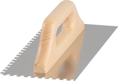 Gletieră zimțată Strend Pro Premium din inox, 270x130 mm, mâner din lemn