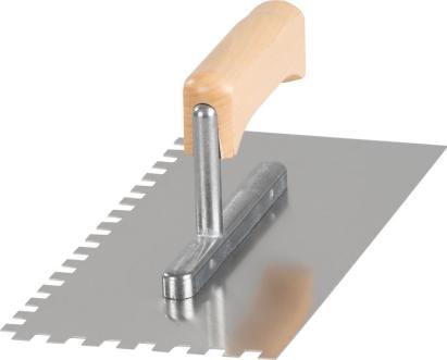 Gletieră zimțată Strend Pro Premium din inox, mâner lemn, 270x130 mm