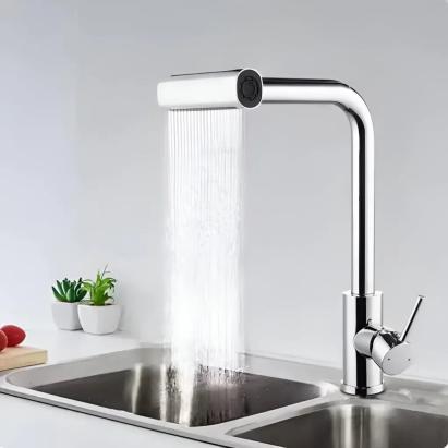 Baterie lavoar Korman EC03, crom lucios, cu cartuș ceramic și pipă rotativă