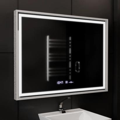 Oglindă LED baie 80x60 cm Marcello, dezaburire, ceas, termometru, dimabilă