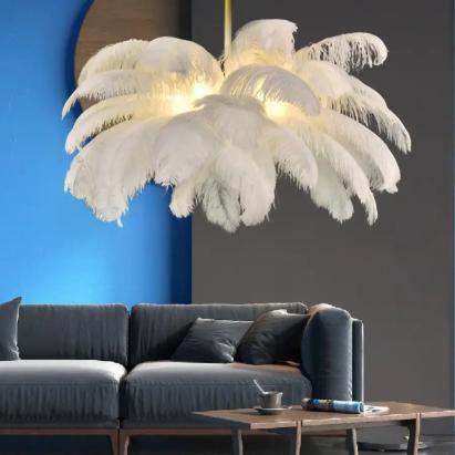 Lustră LED Minoss cu pene albe, Ø30 cm, soclu E27, pentru interior