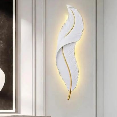 Aplica LED tip pana Pena 65 cm, 27W, 3 culori lumina, alb-auriu