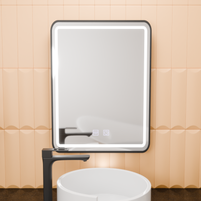 Oglindă LED baie 50x70 cm cu touch, dezaburire și ramă neagră