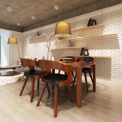 Scaune de bucătărie 4 buc., maro, lemn curbat & piele ecologică GartenMobel Dekor