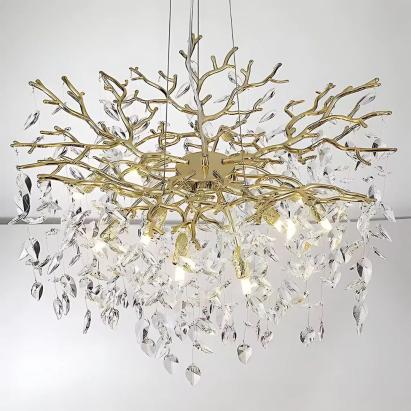 Candelabru din cristal Waltz Rhapsody, auriu mat, 6xG9, Ø45 cm, inaltime reglabila