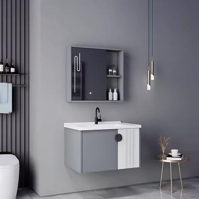 Set mobilier baie MYKONOS 80x40 cm, suspendat, 2 piese, gri-alb, oglinda LED