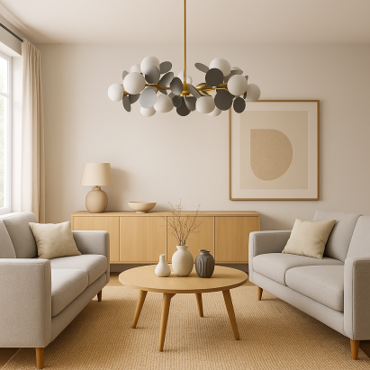 Lustră suspendată SVEN gri, 15x G9, design modern cu globuri opace