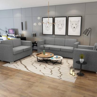 Set canapele, 3 piese, gri deschis, material textil  GartenMobel Dekor