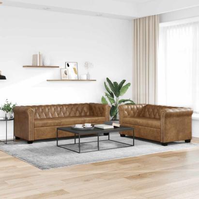 Set canapele Chesterfield cu 2 și 3 locuri, maro  GartenMobel Dekor