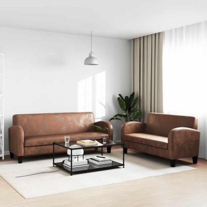 Set canapea, 2 buc., piele artificială de căprioară, maro GartenMobel Dekor