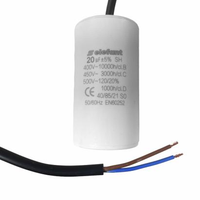 Condensator cu fire CBB60 20µF 40x70mm 450V, Elefant