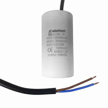 Condensator cu fire CBB60 50µF 50x92mm 450V, Elefant