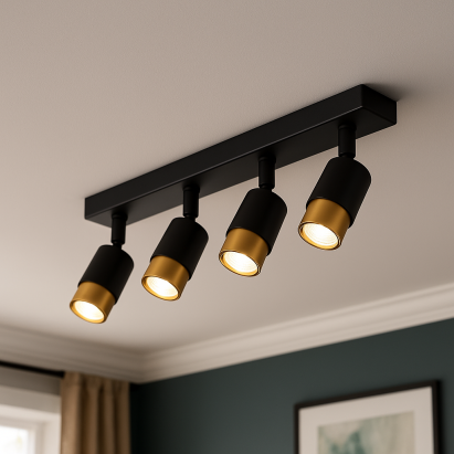 Proiector LED tip spot cu 4x GU10, auriu, metal si acril, orientabil