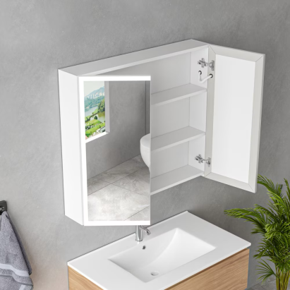 Dulap de baie MODA cu oglindă LED 80x70 cm, alb, iluminare perimetrală și touch