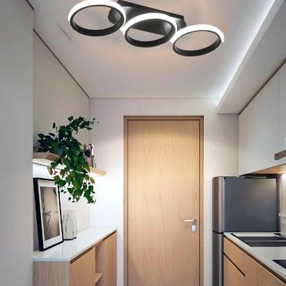 Lustra LED ELIO 24W neagră, 3 cercuri, plafonieră modernă cu lumină rece/caldă/neutră