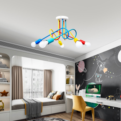 Lustră Angiolo multicolor cu brațe flexibile, 5xE27, design jucăuș