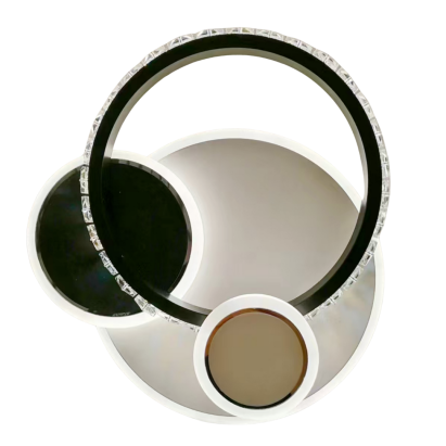 Lustră LED PRISMIQ 45W cu cristal, 3 cercuri, lumină reglabilă, neagră