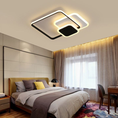 Lustră LED ANEMONA 71W cu telecomandă, 3 pătrate, dimabilă, negru