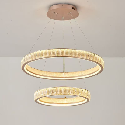 Candelabru din cristal Kensington Magno, 2 inele, 111W, auriu, inaltime reglabila