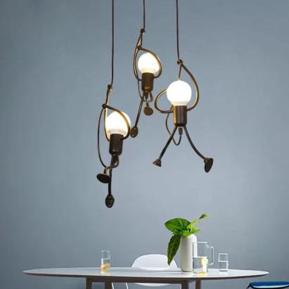 Lustră pendul modernă Funtasia cu figurine, 3xE27, înălțime reglabilă, negru