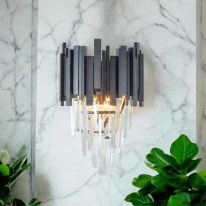 Aplica candelabru de perete BLOIS Piccolo cu cristale, 2xE14, negru