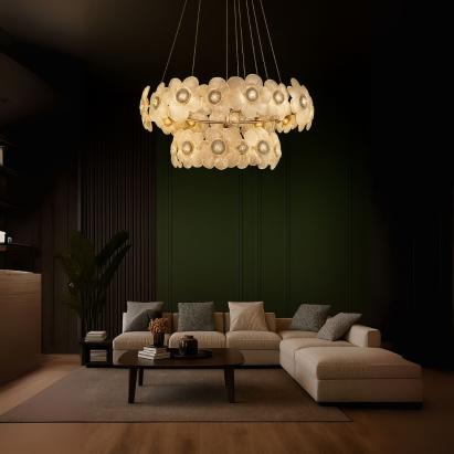 Candelabru din cristal Cadenza Largo auriu, 76 cm, LED 132W, 3 culori