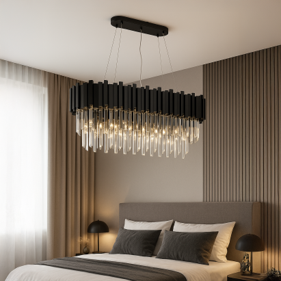 Candelabru din cristal BLOIS Eleganza, 10xE14, negru, diametru 75 cm, inaltime reglabila