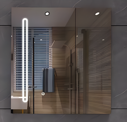 Oglindă cu dulap de baie PLANO 80x70 cm, LED alb rece, senzor touch, alb