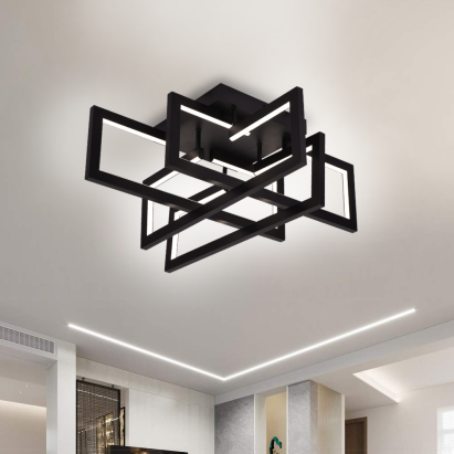 Lustră LED modernă 98W cu telecomandă, 4 elemente, dimabilă, negru, 3 culori lumină