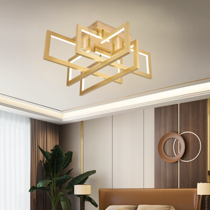 Lustră LED 96W aurie cu telecomandă, 4 elemente, lumină rece/caldă/neutră, dimabilă