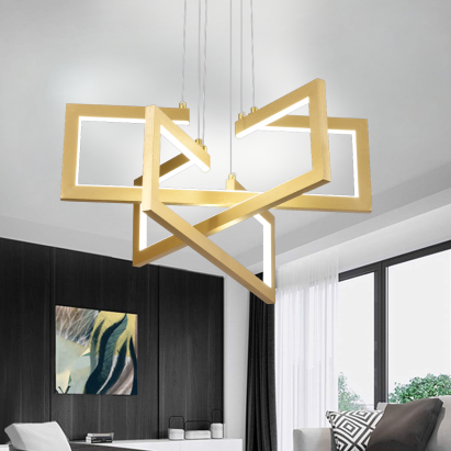 Lustră LED suspendată 71W cu telecomandă, 3 elemente, dimabilă, aurie