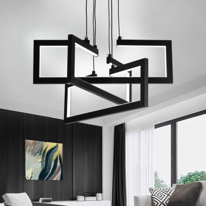 Lustră LED suspendată 71W cu telecomandă, 3 elemente, dimabilă, negru