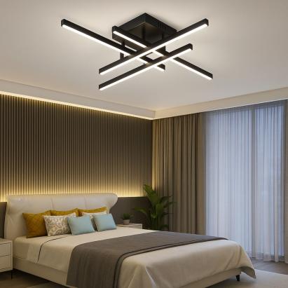 Lustră LED LINEX 52W cu telecomandă, 4 elemente liniare, dimabilă, negru